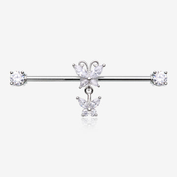 Marquise Butterfly Dangle Sparkle Ends Industrial Barbell-Clear Gem